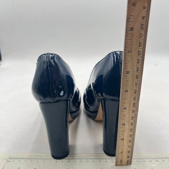 miss left Navy Platform Almond Toe Pumps Classic Slip On Chunky High Heel Shoes - Picture 5 of 8